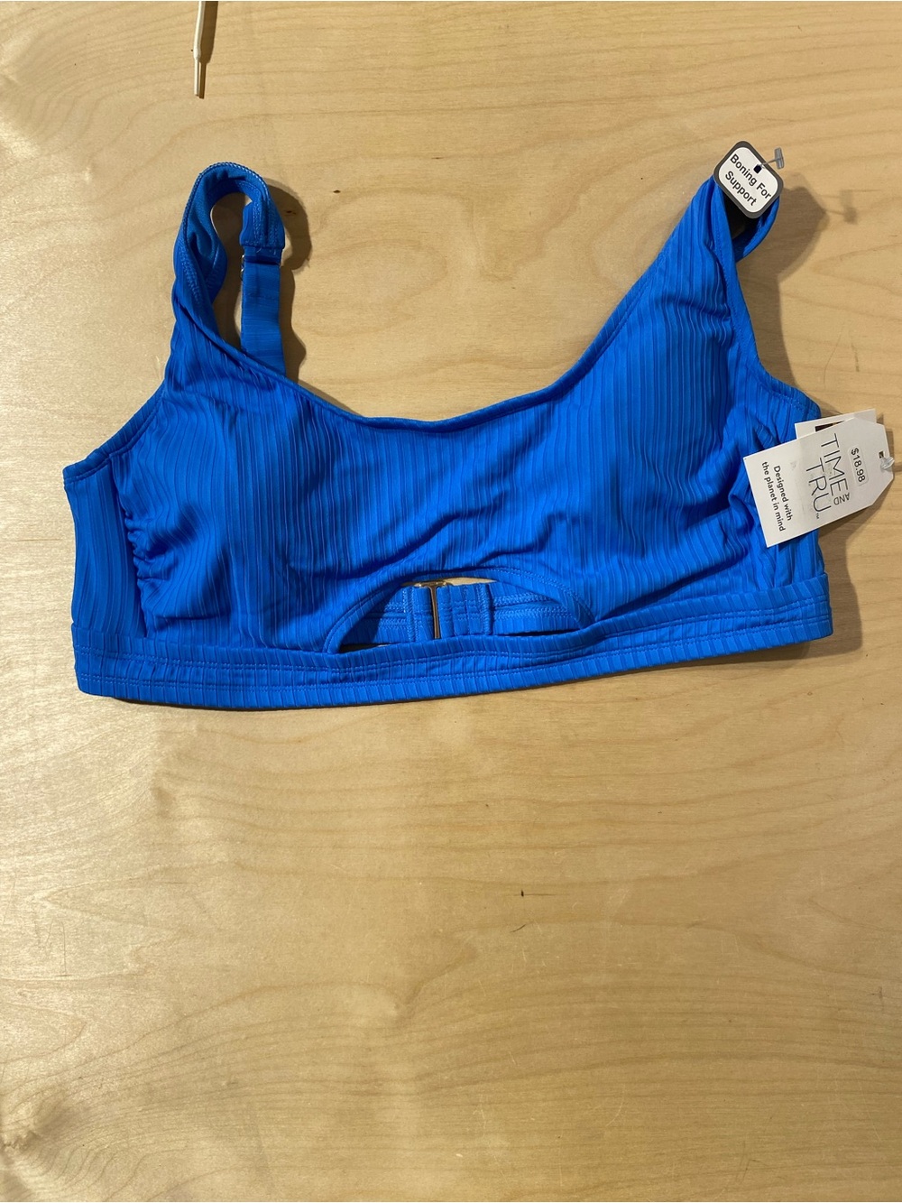 Time and Tru Women's Blue Ribbed Bikini Top 1X(16W-18W) (RG)